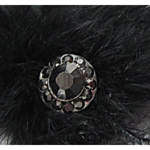 NEW Black and White Ostrich Feather Hair Clip with Hematite Silver 