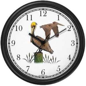   Brown Pelicans Wall Clock by WatchBuddy Timepieces (White Frame) Home