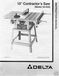 Delta 10 Table Saw Instruction Manual Model 34 444  