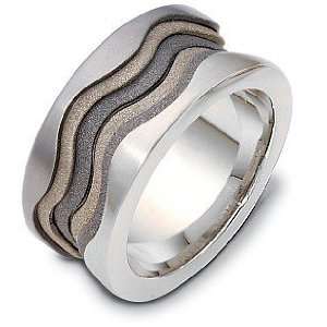   Titanium & 18 Karat White Gold Wave Style Wedding Band Ring   11.5