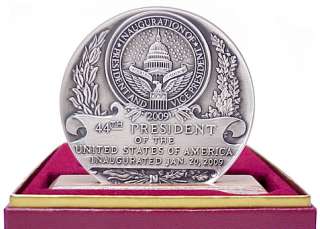 2009 BARACK OBAMA OFFICIAL PRESIDENTIAL INAUGURAL SILVER MEDAL IN BOX 