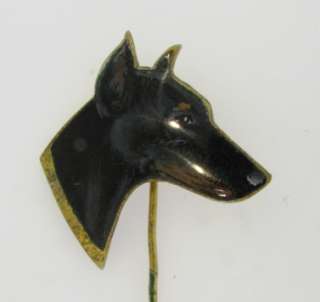 Antique Bronze Doberman Enamel Dog Pin  