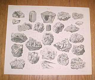 1851 Antique Print Mineralogy Minerals & Crystals Feldspar Topaz &c 