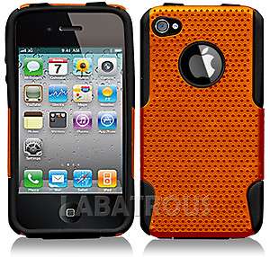 iPhone 4, 4S Soft Black Rubber & Metallic Orange Hard Back Case  