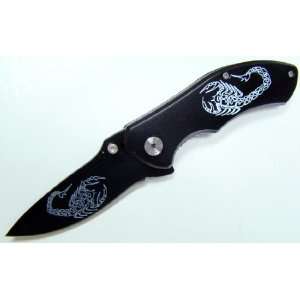  New 4.5 Black Scorpion Folding Pocket Knife w/ Clip 