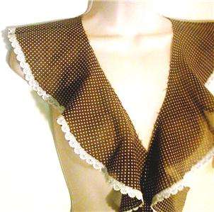 VINTAGE SWISS DOT AND LACE RUFFLE TRIM BROWN 4 X 52  