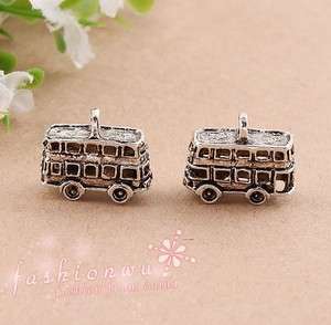 50X Old Silver Plated Solid Bus Charms Free Ship 8X16mm  
