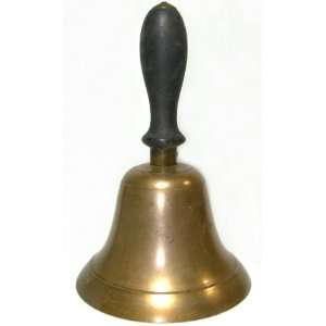  Antique Wood Handled Solid Brass Hand Bell   7 7/8 Tall 