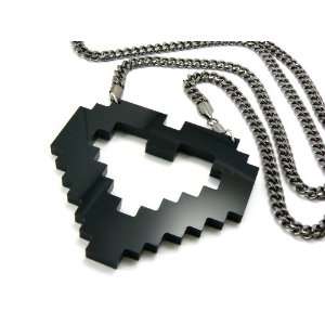 LMFAOs Black Pixel Heart Pendant w/36 Hematite Cuban Chain MP761BKHE