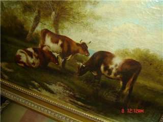 Antique Listed British William Gray Cattle,Cows Landscape Oil Painting 