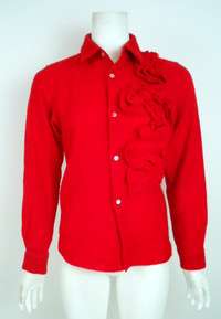 COMME DES GARCONS Red Wool Blouse/Tattered Floral Applique SALE 
