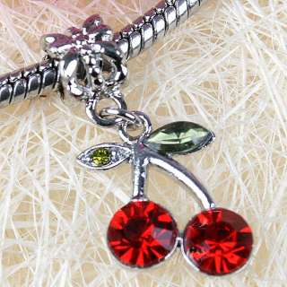 5pc Cherry Red Crystal European Bead Fit Charm Bracelet  