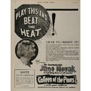  1922 Ad Colleen of the Pines Silent Film Jane Novak R C 