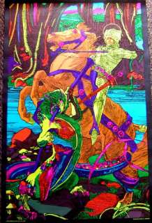 nMINT~1970s Blacklight~DRAGON ST GEORGE~Jousting Poster  