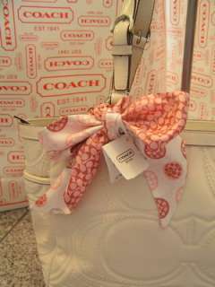 NWT COACH IVORY WHITE STITCHED PATENT LEATHER GALLERY E/W TOTE SCARF 