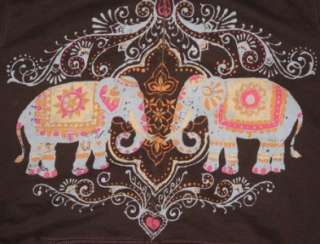WOMENS LUCKY BRAND JEANS BROWN ELEPHANT PEACE COLORFUL ZIPPER HOODIE 