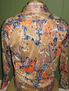 Vintage 70s Nylon TIGER Jungle Disco Dancing Shirt M  