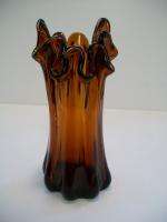 Vintage Handblown Amber Stretch Glass Vase / Thick & Heavy  
