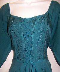 Teal Medieval Gypsy Renaissance Lace Up Dress Sz1X  