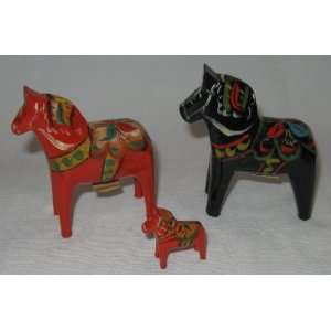  Set of 3 Sweden Dala Akta Hand Painted Wooden Horses 