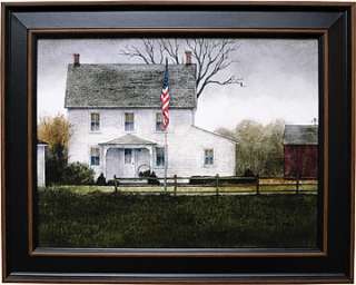 Primitive FRAMED WHITE HOUSE FLAG Country Print Picture  