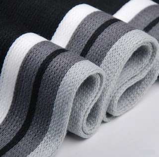 Mens Winter Black+Gray+White Stripes Long Scarf  