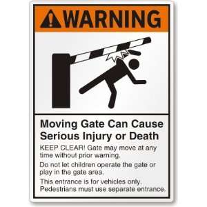  Warning Moving Gate Can Cause Serious Injury or Death 