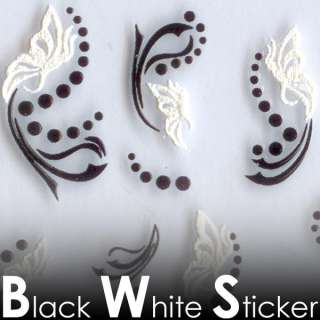 MV21 Black White Cotton 3D Nail Art Tips Decal Sticker  
