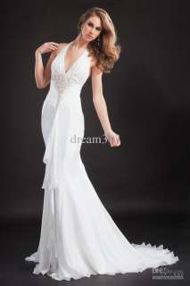 white Halter Straps Mermaid Wedding dresses bridal gown Evening dress 