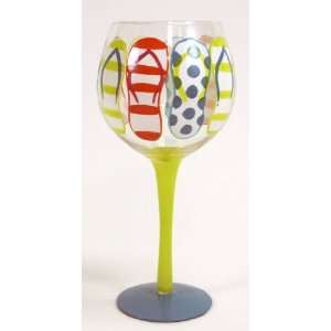  Hand Painted Flip Flop Wine Glass, Holds 18 Oz Kitchen 