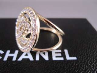 Auth CHANEL 10P Gold Wire Circle Crystal CC Ring Rare  