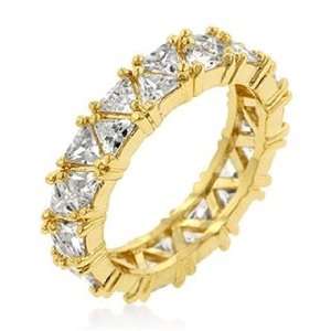  14K Gold Fine Trillion Cut Faux Diamond Eternity Ring   6 