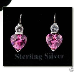 925 Sterling Silver Pink CZ HEART EARRINGS Boxed~ NEW  