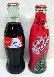 Full 8oz Coke Coca Cola Xmas Commemorative Bottles  