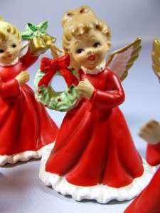 NAPCO ANGEL GIRLS * 5 pc ~ Xmas Figures * vtg 1960s Ceramic Christmas 