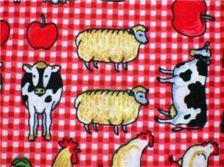 New Farm Country Cow Sheep Chicken Pig Red White Gingham Fabric Fat 