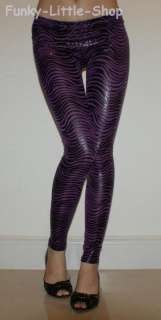 shiny purple zebra animal print leggings pants pt384 XS  