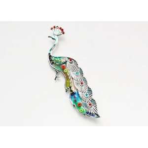 Watercolor Enamel Paint Silver Tone Color Bead Crystal Peacock Bird 