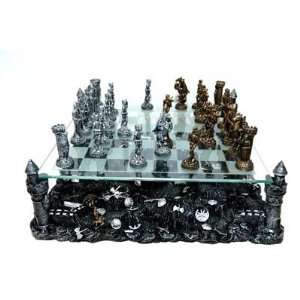   Knight Chess Set With Suspended Etched Glass Game Board Toys & Games