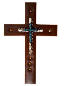 Western Decorative Faux Wall Cross w/ Turquoise accent  