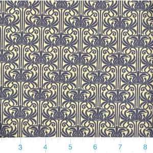  45 Wide Chalkies Deco Leaves Blue/Natural Fabric By The 