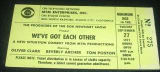 WEVE GOT EACH OTHER TV Show Taping Ticket 1977  