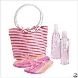 Strawberry Bath Body SPA Gift Set Tote Flip Flops Gel  