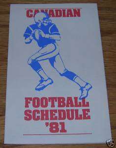 1981 CFL Pocket Schedule Canadian Football Boston Pizza  