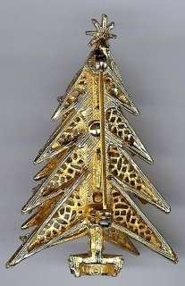 SIGNED ART VINTAGE COLORFUL RHINESTONE DECORATED CHRISTMAS TREE PIN 