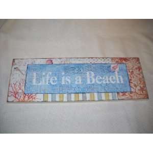   Life Is a Beach Wooden Wall Art Sign Coral Sea Shells