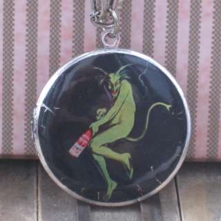 The Green Absinthe Devil Vintage Ad Art to Wear Locket Antique Silver 