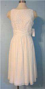 10 Adrianna Papell White Crocheted Lace Cotton Full Skirt Ruched Waist 