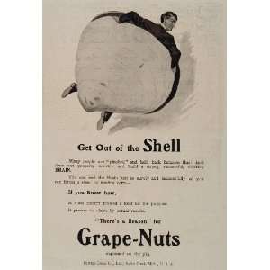  1906 ORIG. Ad Grape Nuts Brain Food Clam Shell UNUSUAL 