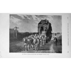    1917 Antique Print Stage Waggon Horses Country Road